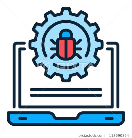 Vector Computer Virus or Bug on Laptop colored icon or logo element 118690854
