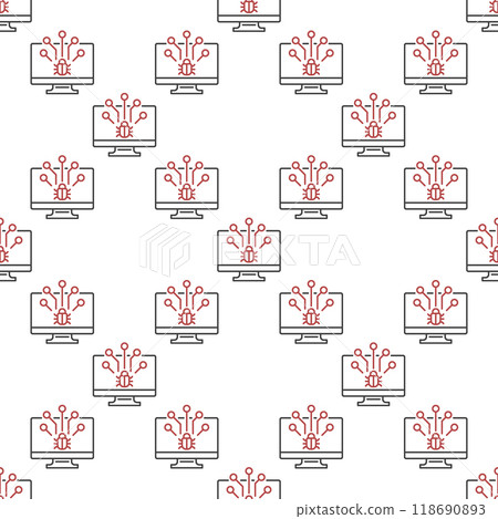Computer Virus in PC vector outline seamless pattern 118690893