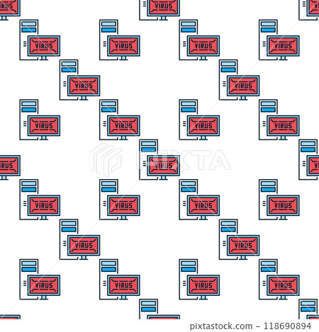 Desktop PC and Virus vector Viruses colored seamless pattern Desktop PC and Virus vector Viruses colored seamless pattern 118690894