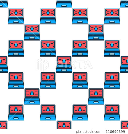 Laptop Screen with PC Virus vector Internet Security colored seamless pattern 118690899
