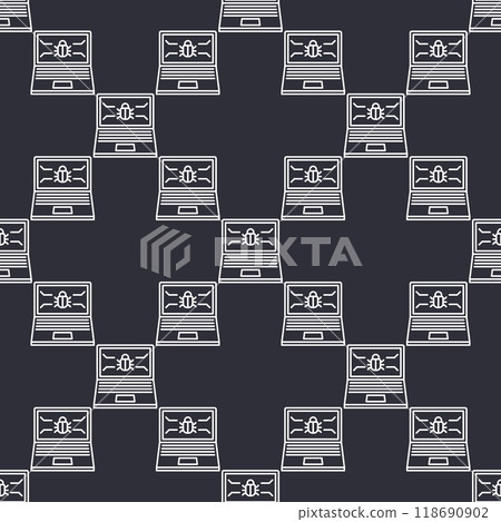 Laptop Screen with Computer Virus vector Internet Security thin line seamless pattern 118690902