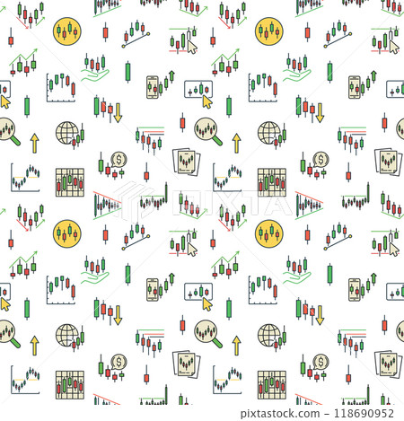 Candlestick Charts vector Bitcoin Trading colored seamless pattern 118690952