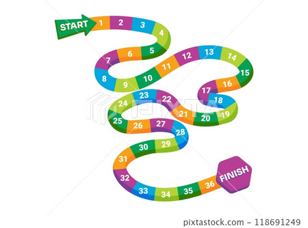 Snake board game for kids. Funny platform game in cartoon style with numbers. Snake board game for kids. Funny platform game in cartoon style with numbers. 118691249