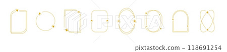 Golden star frame collection outline. Border with space elements. Frameworks with yellow Golden star frame collection outline. Border with space elements. Frameworks with yellow 118691254