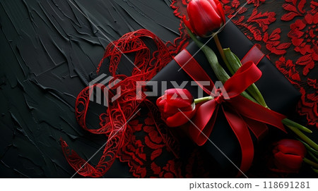 Red rose and ribbon 118691281