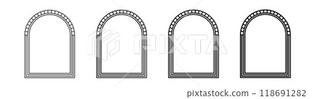 Outline of arches for decoration. Black isolated frame with bricks Outline of arches for decoration. Black isolated frame with bricks 118691282