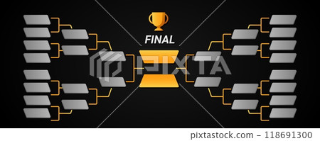 Tournament chart structure with golden cup and gray squares. Sport leadership bracket. Tournament chart structure with golden cup and gray squares. Sport leadership bracket. 118691300