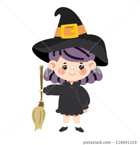 Cute little witch with broom Cute little witch with broom 118691329