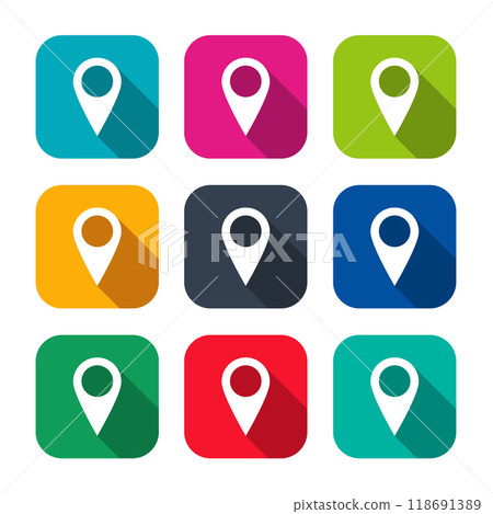 set of markers and pointers icons for map in the style flat design different color on white background. vector illustration set of markers and pointers icons for map in the style flat design different color on white background. vector illustration 118691389