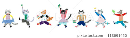 Hand-drawn illustration: Marching animals Hand-drawn illustration: Marching animals 118691430