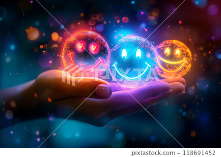 Abstract neon lights floating in the palm of your hand 118691452