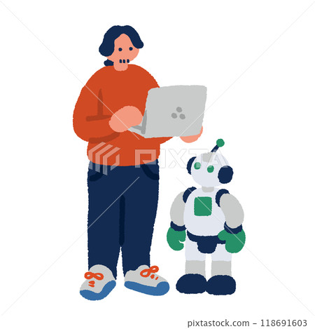 Simple and flat illustration of an AI robot engineer 118691603