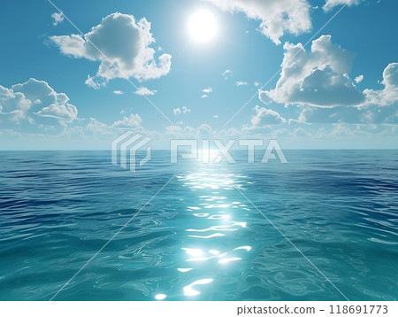 漂浮在海面上的雲彩和陽光 118691773