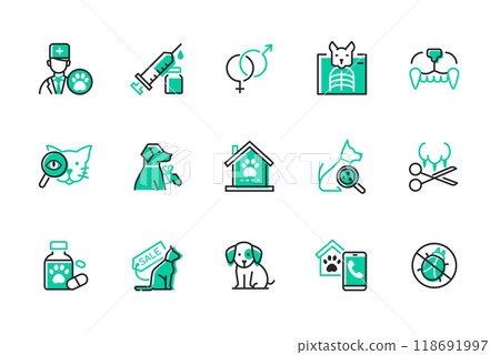Veterinary and animal care - set of line design style icons 118691997