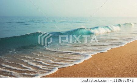 Sand and soft blue ocean wave. Generative AI 118692078