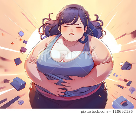 關注腹部脂肪的大腹便便問題女性圖片素材 118692186