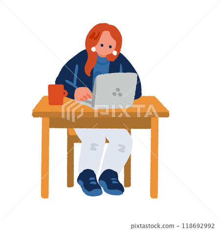 一位女士在辦公桌前使用筆記型電腦的插圖 一位女士在辦公桌前使用筆記型電腦的插圖 118692992