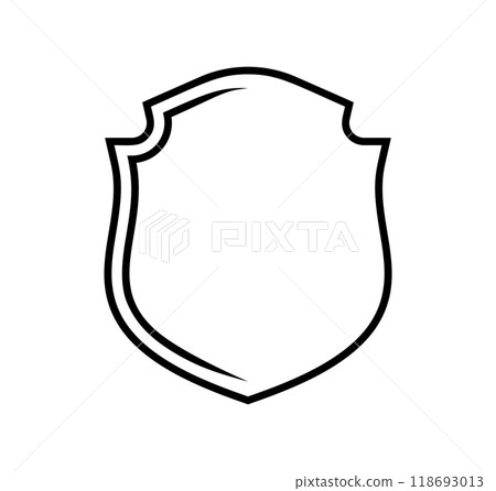 emblem Shield frame Logo. Vector template outline Sign of Protection, Guard and Security. Insurance or Immunity Symbol. Empty icon design isolated on white background emblem Shield frame Logo. Vector template outline Sign of Protection, Guard and Security. Insurance or Immunity Symbol. Empty icon design isolated on white background 118693013
