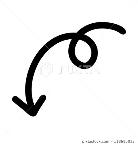 Hand-drawn swirling arrow downwards 118693032