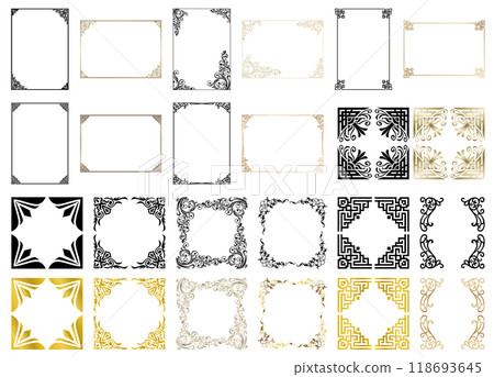 Set 04 of ornament frames, elegant, vintage, modern, floral, geometric, decoration 118693645