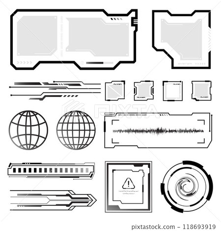 Retro-Futuristic Shapes collection, streetwear cyberpunk elements for clothing and poster design Retro-Futuristic Shapes collection, streetwear cyberpunk elements for clothing and poster design 118693919