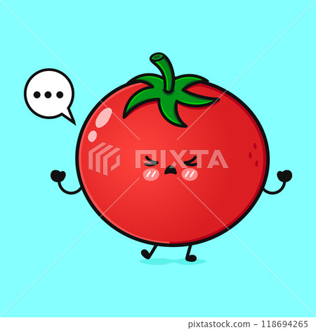 Angry Tomato character. Vector hand drawn cartoon kawaii character illustration icon. Isolated on blue background. Sad Tomato character concept Angry Tomato character. Vector hand drawn cartoon kawaii character illustration icon. Isolated on blue background. Sad Tomato character concept 118694265