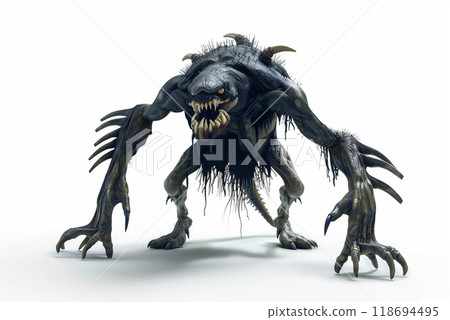 Eerie 3D Halloween character with sharp claws and menacing features. Eerie 3D Halloween character with sharp claws and menacing features. 118694495