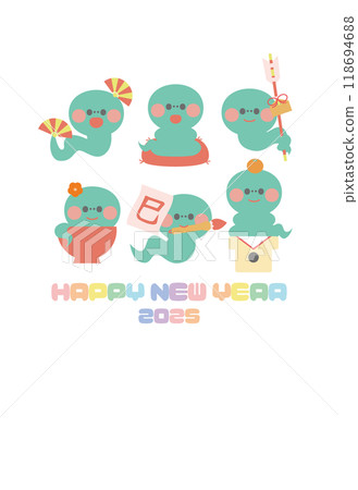 New Year's card material Cute snake character for the year of the snake New Year's postcard template New Year's card material Cute snake character for the year of the snake New Year's postcard template 118694688