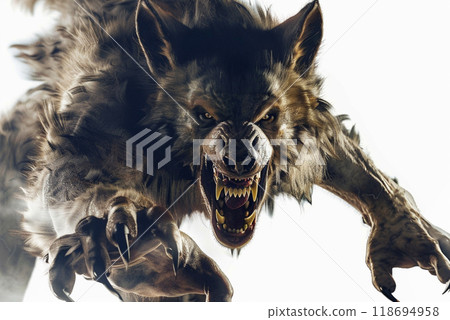 fierce werewolf illustration showcasing its powerful features and dynamic pose. 118694958