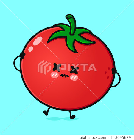 Angry Tomato character. Vector hand drawn cartoon kawaii character illustration icon. Isolated on blue background. Sad Tomato character concept 118695679