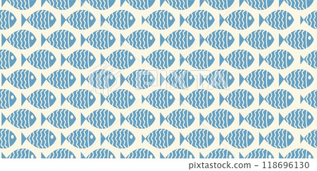 Nautical seamless pattern with swimming cartoon fish 118696130