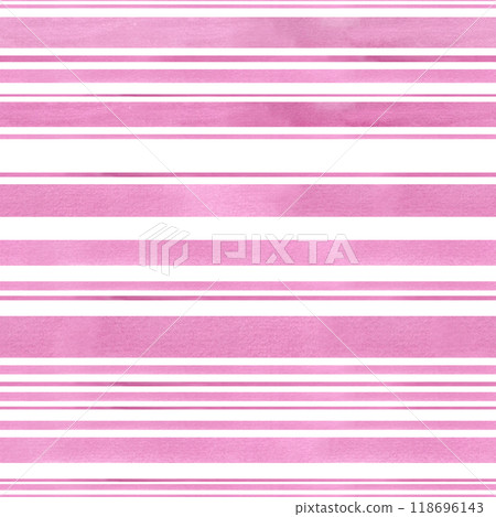 Horizontal abstract wide and narrow pastel pink stripes watercolor seamless pattern. Hand drawn brush strokes illustration. For spring, romantic home decor textile, package, wallpaper 118696143