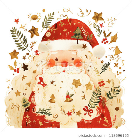 A cartoonish drawing of Santa Claus holding a star and a ball. The drawing is festive and cheerful, with a sense of joy and excitement A cartoonish drawing of Santa Claus holding a star and a ball. The drawing is festive and cheerful, with a sense of joy and excitement 118696165