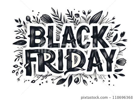Black Friday is a day of shopping and deals. A stylized design with a black ribbon and gold accents, and the words "Black Friday" written in bold letters 118696368