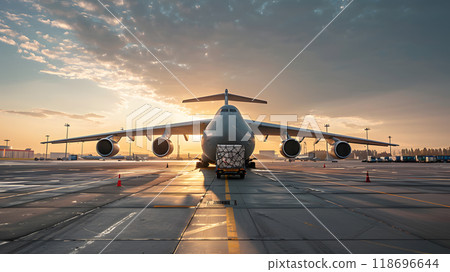 A cargo plane at the airport docks loads or unloads cargo. AI Generated 118696644