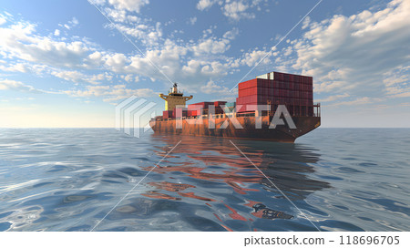 A ship for transporting cargo containers and also unloading it at the docks of a cargo port. AI Generated 118696705