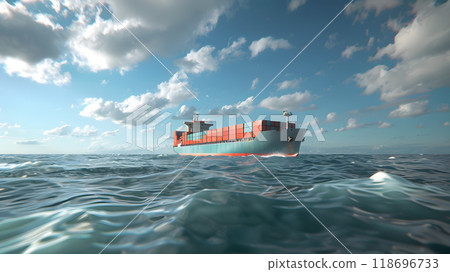 A ship for transporting cargo containers and also unloading it at the docks of a cargo port. AI Generated 118696733