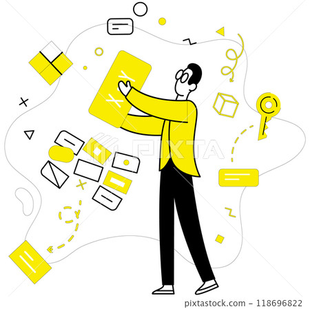 Problem solving vector illustration. Problem solving metaphorically dances with innovation in ballet progress Intelligence and analysis are guiding stars in galaxy problem solving Success blossoms Problem solving vector illustration. Problem solving metaphorically dances with innovation in ballet progress Intelligence and analysis are guiding stars in galaxy problem solving Success blossoms 118696822