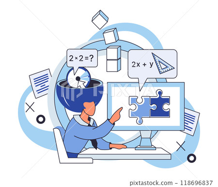 Mathematics vector illustration. Learning math is dynamic process, where each calculation is stepping stone toward mastery In world numbers, study mathematics is symphony logic calculation 118696837