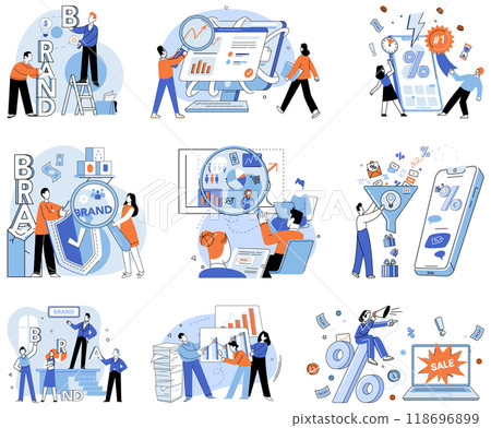 Brand vector illustration. Idea, catalyst, sparks genesis brand, setting creative process in motion Strategy, navigator, charts course for brands journey through business seas Marketing, megaphone Brand vector illustration. Idea, catalyst, sparks genesis brand, setting creative process in motion Strategy, navigator, charts course for brands journey through business seas Marketing, megaphone 118696899