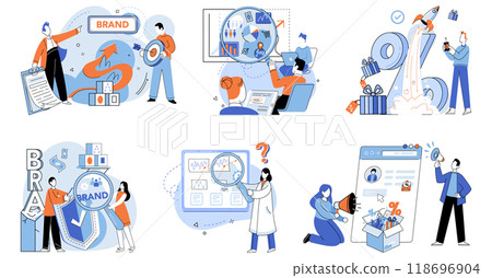 Brand vector illustration. Brand concept, nucleus, holds core idea defines brands identity Create, magician, conjures brand into existence, bringing dreams to life Competitive, arena, challenges brand 118696904
