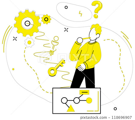Problem solving vector illustration. Success blossoms where strategy and problem solving concept converge In garden ideas, seeds problem solving grow into solutions Skillful management navigates ship 118696907