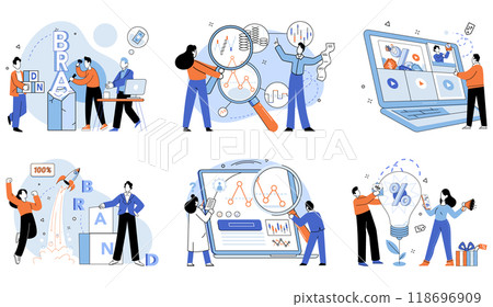 Brand vector illustration. Brand awareness, sunrise, casting its influence far and wide Product, tangible manifestation, embodies promises and values brand Brand concept, nucleus Brand vector illustration. Brand awareness, sunrise, casting its influence far and wide Product, tangible manifestation, embodies promises and values brand Brand concept, nucleus 118696909