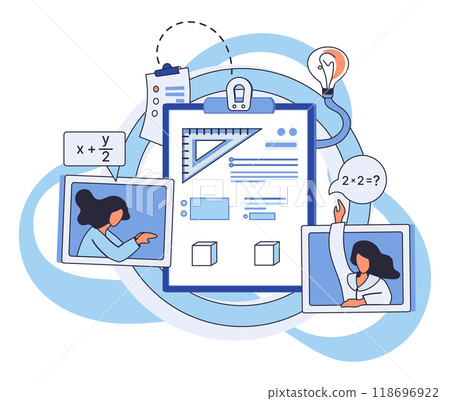 Mathematics vector illustration. Mathematical knowledge grows like flourishing tree, branching out with every lesson learned The study mathematics is exploration logic, where every formula is key 118696922