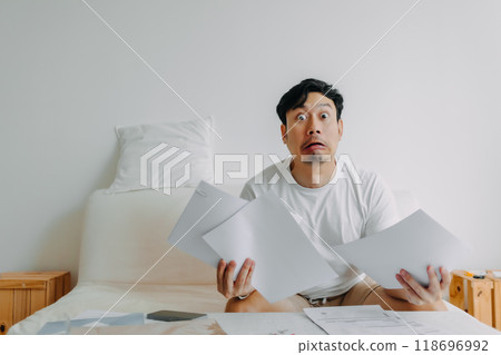 Man get crazy and desperate with documents problems of bills and loans. 118696992