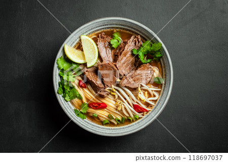 Pho Bo beef meat and noodle soup Pho Bo beef meat and noodle soup 118697037