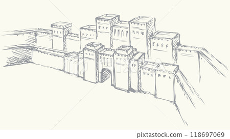 Babylonian Gate. Vector drawing scene Babylonian Gate. Vector drawing scene 118697069