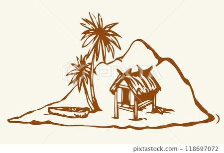 Hut on the island. Vector drawing Hut on the island. Vector drawing 118697072