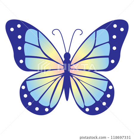 Aesthetic Butterfly Illustration in Blue Tones. Decorative Design Element. Harmony Of Nature With Closeup Details Of Butterfly Wings For Spring And Summer Backdrops. Vector illustration 118697331