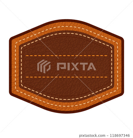 Leather label with grungy texture and seam. Brown lag element or sign, isolated for cloth design 118697346